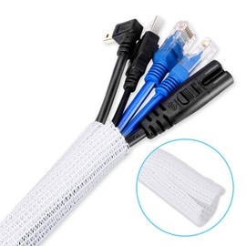 6.6ft - 2/3 inch White Cable Sleeve Cover, AGPTEK Cord Protector Management Wire Loom Tubing Cable Sleeve Split Sleeving for Desk PC TV Computer Cable Protect Cat from Chewing Cord, White