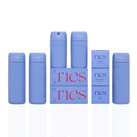 RIES Essential Refillable Toiletry Travel Bottles – Set of 5 (3.4oz & 1.7oz) Airless Pump Containers for Shampoo, Conditioner, Body, Face – Leak-Proof, TSA-Approved, Dishwasher Safe- Runaway Blue