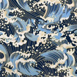 Jukway Cotton Fabric Sold by the Metre, 50 cm x 145 cm, 100% Cotton Fabrics for Sewing, Bronzing Golden Pattern, Fabric Sold by the Metre, Cotton Quilting, DIY Decoration, Crafts (08- Pattern, Blue)