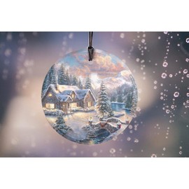 Trend Setters Thomas Kinkade - High Country Christmas - 3.5” Starfire Prints Hanging Glass Print Accessory - Ideal Decoration for Gifting and Collecting