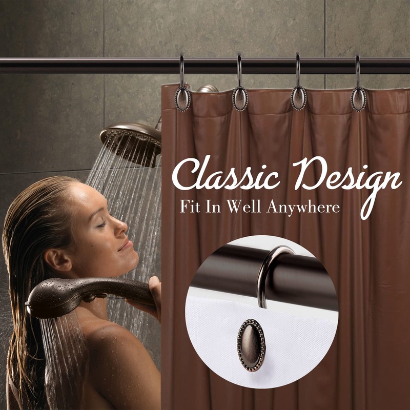 iToplin Metal Shower Curtain Hooks, Oil-Rubbed Bronze Rustproof Decorative Shower