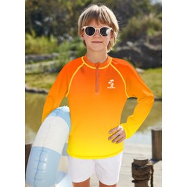 BesserBay Boys' Long-Sleeved Stand-Up Collar UV Shirt 1/4 Zip Rash Guard UPF 50+ Children 110-150, Orange & Yellow