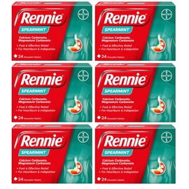 Rennie Spearmint - Antacids, Heartburn Relief and Indigestion Tablets, Fast and Effective Relief for Acid Reflux - 144 Tablets (6 Pack of 24 Tables)