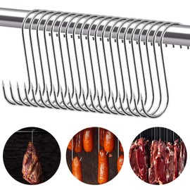 Pack of 20 Meat Hooks, Fish Hooks, 3 x 15 cm Butcher Hooks, Kitchen Hooks, Meat Hooks, Stainless Steel, High-Quality Smoking Hooks, Robust and Durable S-Hooks for Purposes Meat Smoking Meat Processing