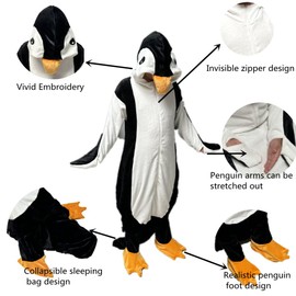 Wearable Penguin Blanket Hoodie Sleeping Bags for Adults Women Men Super Soft Warm Cozy Flannel Fleece Blanket Penguin Gifts(M,Suitable Height 4'5"-4'11")