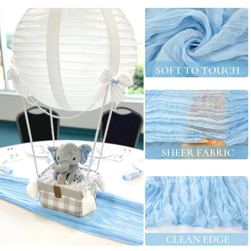 3 Pack Baby Blue Table Runner Boho Gauze Cheesecloth Table