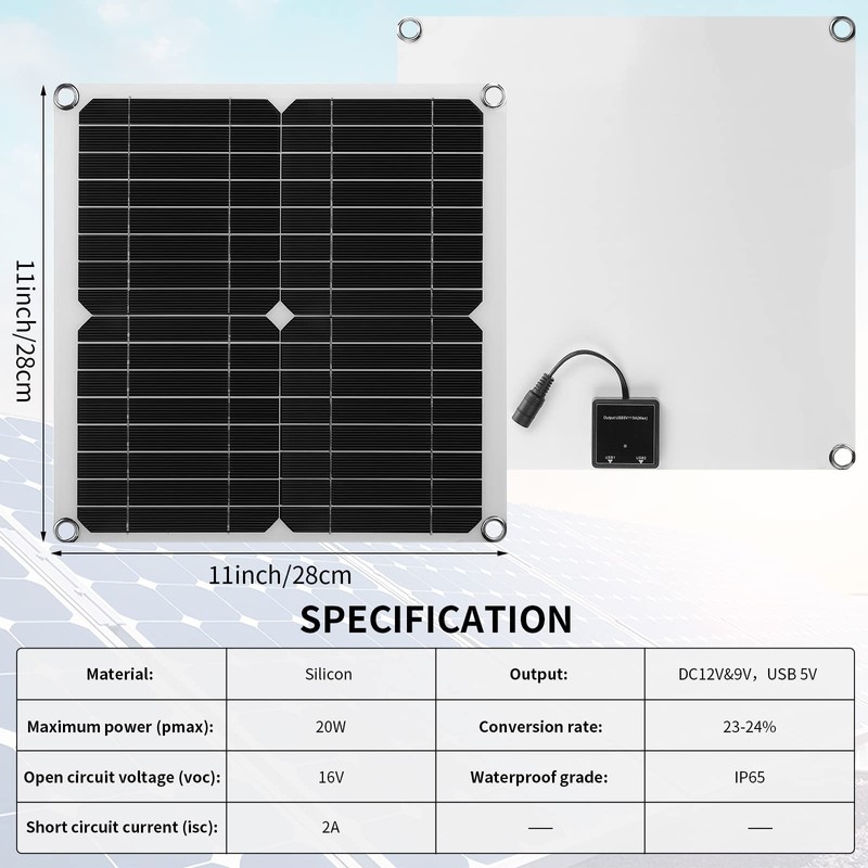 Riakrum 20W 16V Solar Panel Exhaust Fan Kit USB Portable