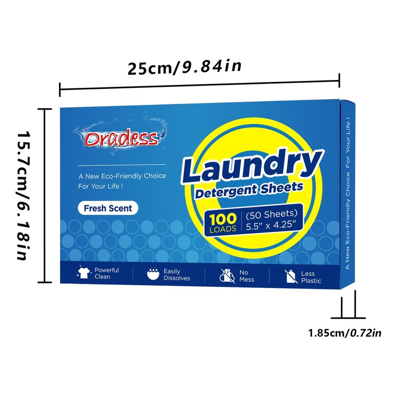 Laundry Detergent Sheets, 100 Loads (50 Sheets), 5.5" x 4.25",