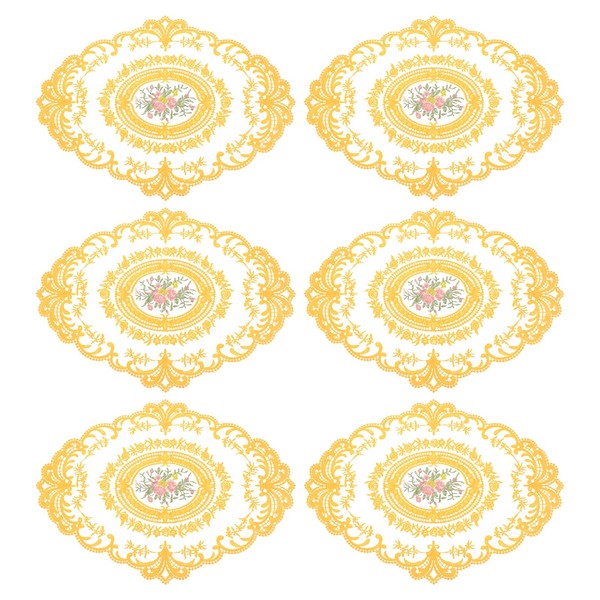 sourcing map 6Pack Retro Lace Placemat 12x16-in Oval Embroidered Table