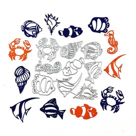 Metal 9pcs Ocean Sea Fish Die Cuts, Animal Crab Conch Cutting Die DIY Crafts Template Mould Stencils for DIY Embossing Card Making Album Decorative Paper Scrapbooking