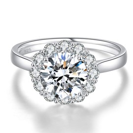 Bonlavie Women's 925 Sterling Silver 3.5ct Brillant Solitaire Round Cut White Cubic Zirconia Engagement Wedding Promise Ring for Lover (J 1/2)