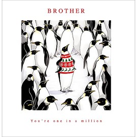 Brother One in a Million Christmas Card – Funny Xmas Jumper Penguin Card