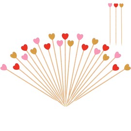 150pcs 4.75in 3 colors mixed Heart Shaped Bamboo Cocktail Picks Heart Shaped Toothpicks for Fruit Food Appetizers Natural Bamboo Cocktail Picks for Valentine Wedding Party Decorations