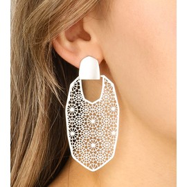 OZEL – Lightweight Filigree Dangle Earrings for Women – 925 Sterling Silver Plated – Round Disc Shape (S_302055SV)