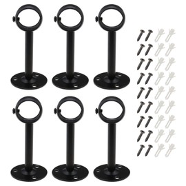 The Lord of the Tools 6 Pieces Metal Curtain Pole Holder Ceiling Curtain Rod Holder with Screws Expansion Tubes for Home Kitchen Shelf Cabinet Black