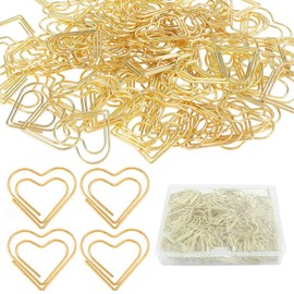 100Pcs Metal Paper Clips, Heart Shaped Binder Clips,Mini Love Heart Shaped Paper Clips Bookmarks, Small Paperclips Clamps with Clear Box,Paperclips for Photos Document Notes Organizing (Golden)