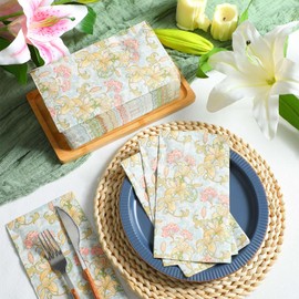 Epakh 200 Pcs Bulk Vintage Floral Guest Towels 2 Ply Spring Disposable Dinner Decoupage Napkins Retro Lily Decorative Botanical Hand Towels for Bathroom Wedding Holiday Party, 7.9 x 4.3