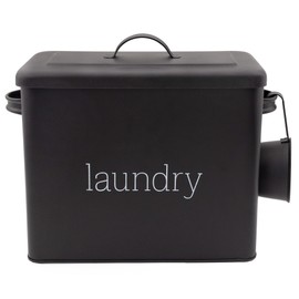 AuldHome Enamelware Laundry Powder Container (Black), Enamelware Detergent Bin with Scoop