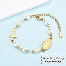 IKIATY First Communion Gifts for Girls Catholic, Virgin Mary Rosary Cross Bracelet, 1st Holy Communion Decorations Christening Gifts for Teen Girls Goddaughter Granddaughter Niece Daughter