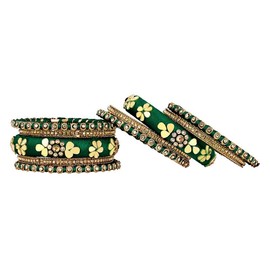 Aheli Synthetic Stone Studded 2.6 Inch Green Silk Thread Bangles Set Ethnic Fashion Jewellery Gift for Women