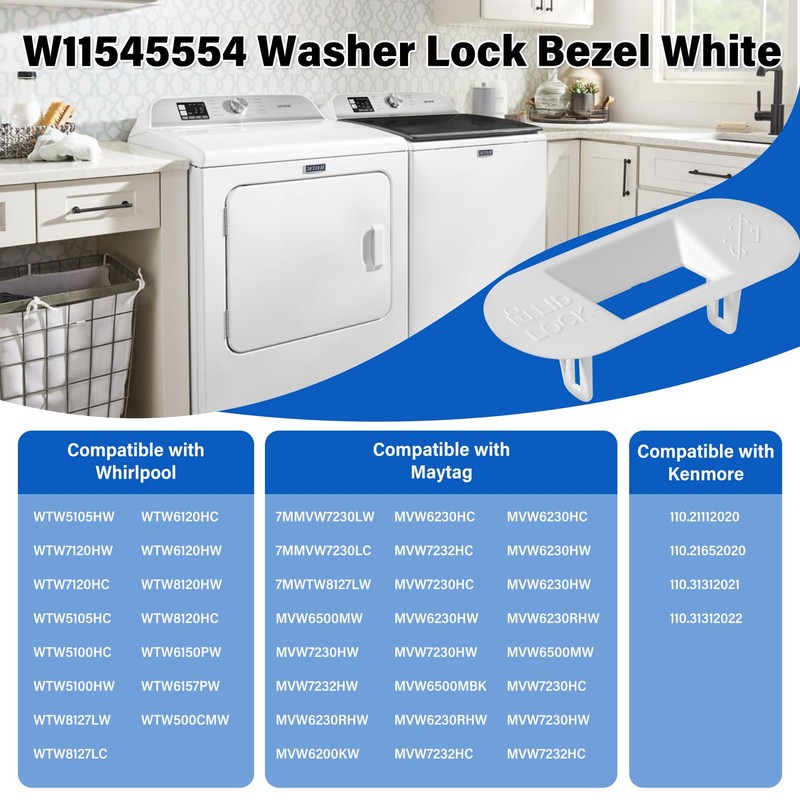 W11545554 W11559688 Washer Lid Lock Bezel Replacement Compatible with Whirlpool
