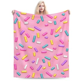 Pink Girly Donut Sprinkles Throw Blanket Super Soft Warm Bed Blankets for Couch Bedroom Sofa Office Car, All Season Cozy Flannel Plush Blanket Gifts for Girls Boys Kids Teens 50"x40"