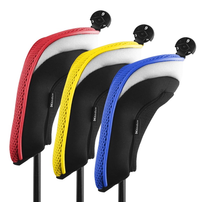 Andux 3 Pack Golf Hybrid Club Head Covers Interchangeable No.