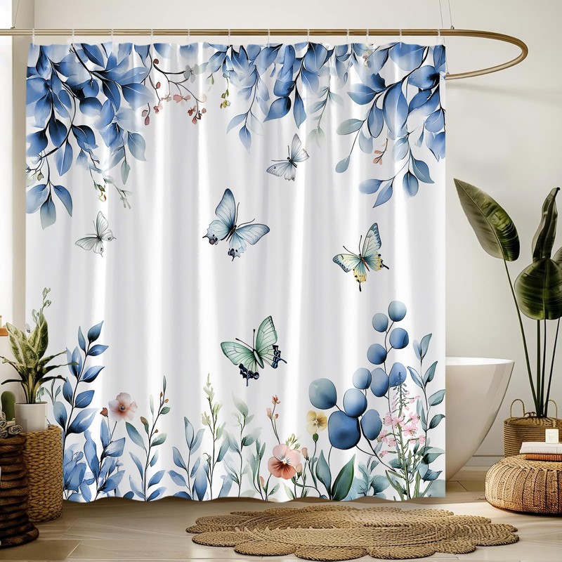 MYYJYY Blue Eucalyptus Leaves Shower Curtain for Bathroom 70" W