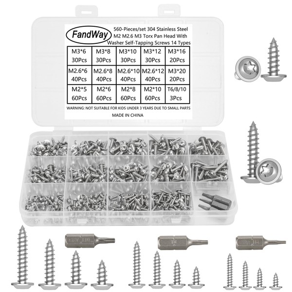 FandWay M2 M2.6 M3 Tapping Screws Flat Head Screws Set,