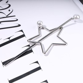 Yheakne Star Pearl Hair Slide Clip Hollow Star Silver Hair Holder Clip Pin Vintage Hair Slide Pin Bun Holder Alloy Hair Clip Decorative Hair Accessories for Women and Gilrs (Silver)