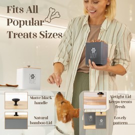 PERFNIQUE Dog Treat Container, Dog Treat Jar Set of 2 with Airtight Lid, Dog Cookie Jar for kitchen Counter, Pet Treat Container, Dog Treat Canister and Storage, 7.8x6.2 & 7.3x5.5(Grey)