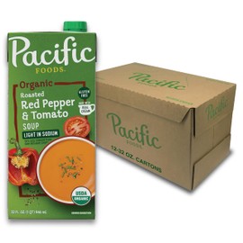 Pacific Foods Organic Light in Sodium Roasted Red Pepper and Tomato Soup, 32 oz Carton (Pack of 12)