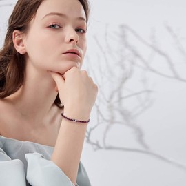 J.Endéar womens+clearance+sale,prime+deals+today+clearance, Initial Letter V Women Initials Name Bracelets, 5MM Red Natural Garnet Friendship Bracelet, 925 Sterling Silver Letter Elastic 17.5CM