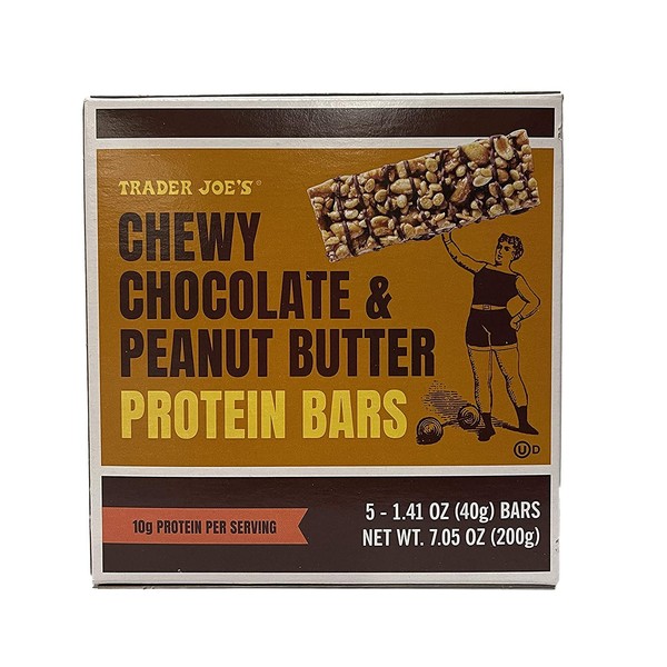 Trader Joe's Chewy Chocolate & Peanut Butter Protein Bars - 5 Bars in a Box - 10g Protein Per Serving