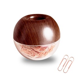 Walnut Wood Paper Clip Holder , Wooden Magnetic Paper Clip Dispenser with Rose Gold PaperClips 100pcs 28mm(1.1") Cute Office Supplies for Desk Organizer