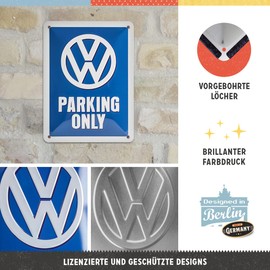 Nostalgic-Art Retro tin sign, 5.9" x 7.9", VW – Parking Only – VW Bus Gift idea, Official License Product (OLP), made of metal, vintage design