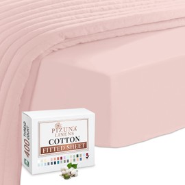 Pizuna 100% Cotton EU Single Fitted Sheet Light Pink, 400 Thread Count Long Staple Cotton Fitted Sheet Single Bed 100 X 200cm, Sateen Weave Cooling Fitted Sheet Extra Deep 40 cm 1 PC Light Pink