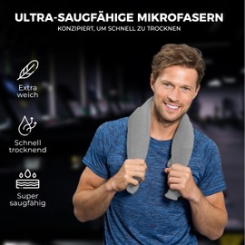 ZENACROSS Microfibre Towel with Transport Bag - Quick-Drying and Versatile Fitness Towel - Sports Towel Sizes L - Grey - 70 x 140 cm