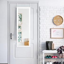 HAPPYGRILL Jewelry Armoire, Cosmetics Storage Organizer w/Full-Length & Inner Makeup Mirror, Wall/Door Mounted Jewelry Cabinet w/Earring Shelves, Ring Slots, 25 Necklace & Bracelet Hooks (White)