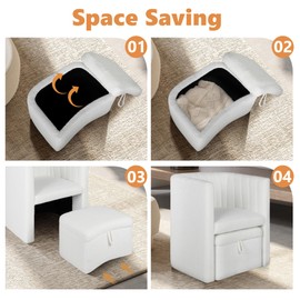 AODAILIHB Reading Chair with Ottoman, Accent Chair with Foot Rest, Sherpa Chair Modern Mid Century Armchair with Storage Ottoman Small Comfy Cream Barrel Chairs for Living Room, Bedroom (White)