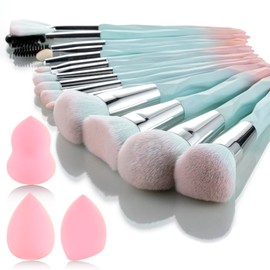 Juego de brochas de maquillaje de 15 piezas con 3 esponjas de maquillaje, suaves y sintéticas, herramientas para base, polvo, sombra de ojos, cejas,  