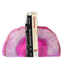 JIC Gem Pink Dyed Brazilian Agate Bookends Polished 1 Pair 3 to 4 LBS with Rubber Bumpers for Office and Home Decoration