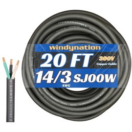 20 Feet 14/3 SJOOW Cable Cord 14 AWG 3 Conductor SO Wire - 14 Gauge 3 Conductor (14/3 Wire) 300V Portable Power Extension Cable for Motor Leads, Portable Lights, Battery Chargers