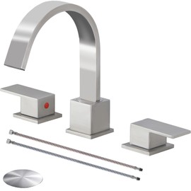 VESLA HOME 3 Hole Bathroom Faucet Brushed Nickel, 8 inch 2 Handle Waterfall Widespread Bathroom Sink Faucet, Modern Vanity Faucet for Bathroom Sink with Pop-up Drain