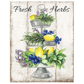 Twisted R Designs - Lemons and Blueberry Fresh Herbs Wall Art Canvas Prints - 11x14 Herb-Themed Wrapped Canvas - Made in USA Wall Art for Living Room, Bedroom, Office, & More, Herbal Decor