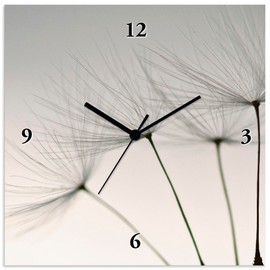 ARTLAND T5SQ Wall Clock without Ticking Noises Aluminium Quartz Clock 30 x 30 cm Square Silent Flowers Dandelion Modern Nordic Original