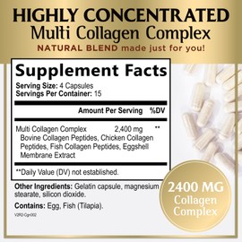 Multi Collagen Peptides Supplement – Type I, II, III, V, X – Hydrolyzed Multi Collagen Complex Capsules for Women & Men – Supports Vital Hair, Skin, Nails, Joints, Bones & Gut Health – 60 Capsules