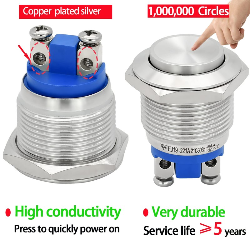 UL Listed 19mm High Momentary Push Button Switch 3/4", IP67