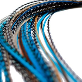 20 XXL LONG 11 -13 inch (28 - 33cm) Real Feather Hair Extensions + Rings & Loop (Blue Naturals)