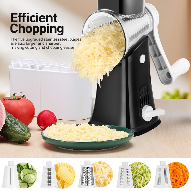 APSARAS USA Cheese Grater Hand Crank, Rotary Cheese Grater, 5